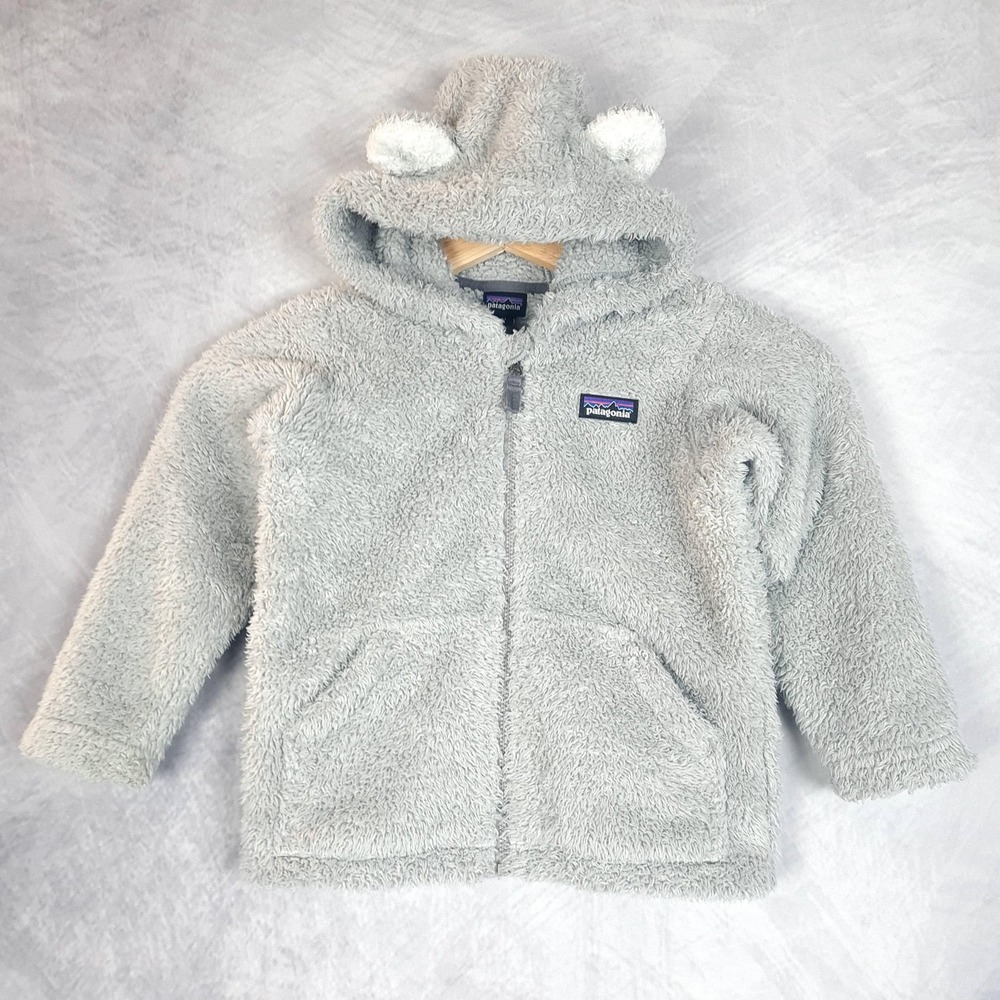Patagonia Fleece Jacket Toddler 3T Gray Furry Friends Hooded Bear Ears Full Zip